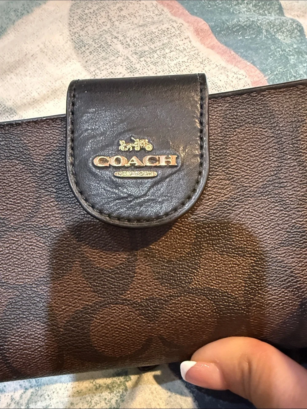 Coach Brown and Black Signature Canvas phone Wallet - Picture 2 of 8